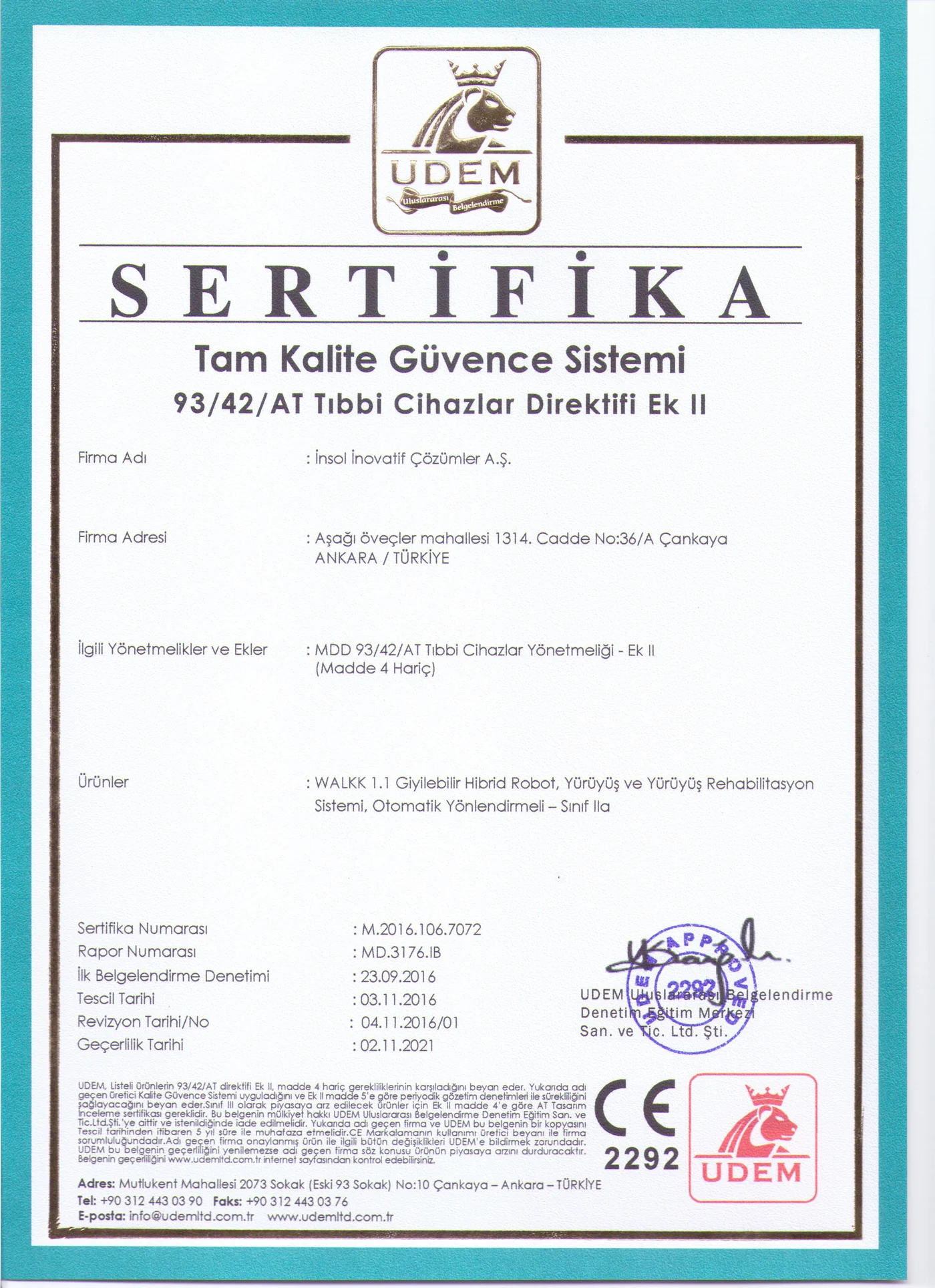 CE — Tıbbi Cihazlar Direktifi sertifikası